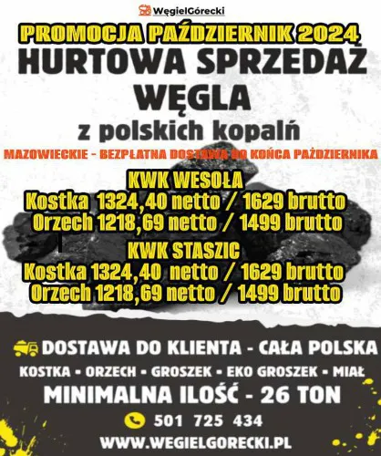 Hurtowa sprzedaż węgla z polskich kopalń MAZOWIECKIE